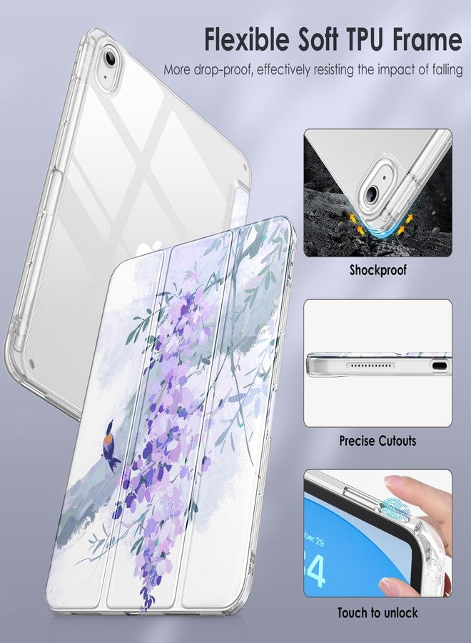 DTTO for iPad (A16) 11th/10th Generation Case (2025/2022), Clear Hard Back with Soft TPU Frame, Slim Trifold Stand Support Pencil Holder, Auto Wake/Sleep for iPad 11/10.9 Inch, Wisteria - Image 3